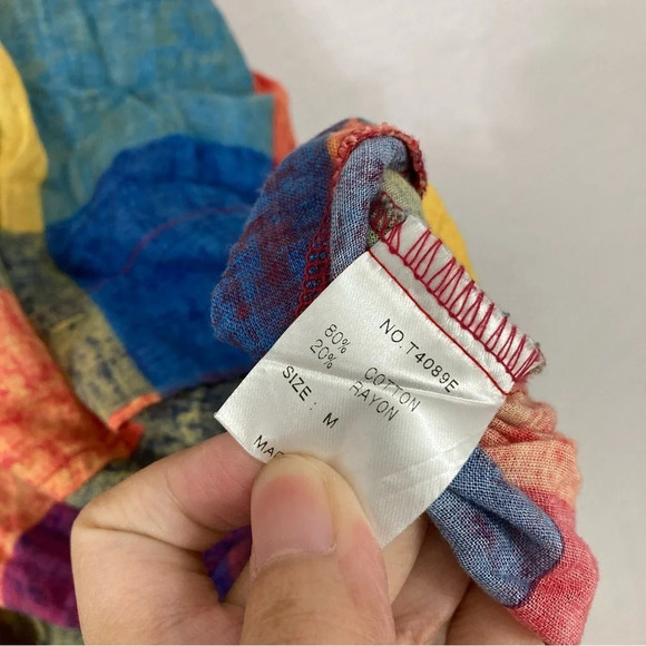 Terra Multi Color Plaid Cotton Blend Art to Wear Button Down Medium - Picture 8 of 11